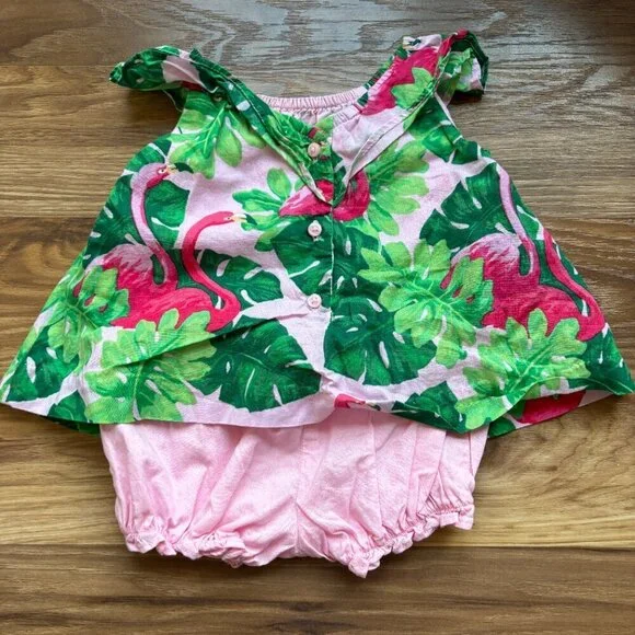 Janie and Jack Baby Tropical Flamingo Ruffle Romper - Picture 6 of 10